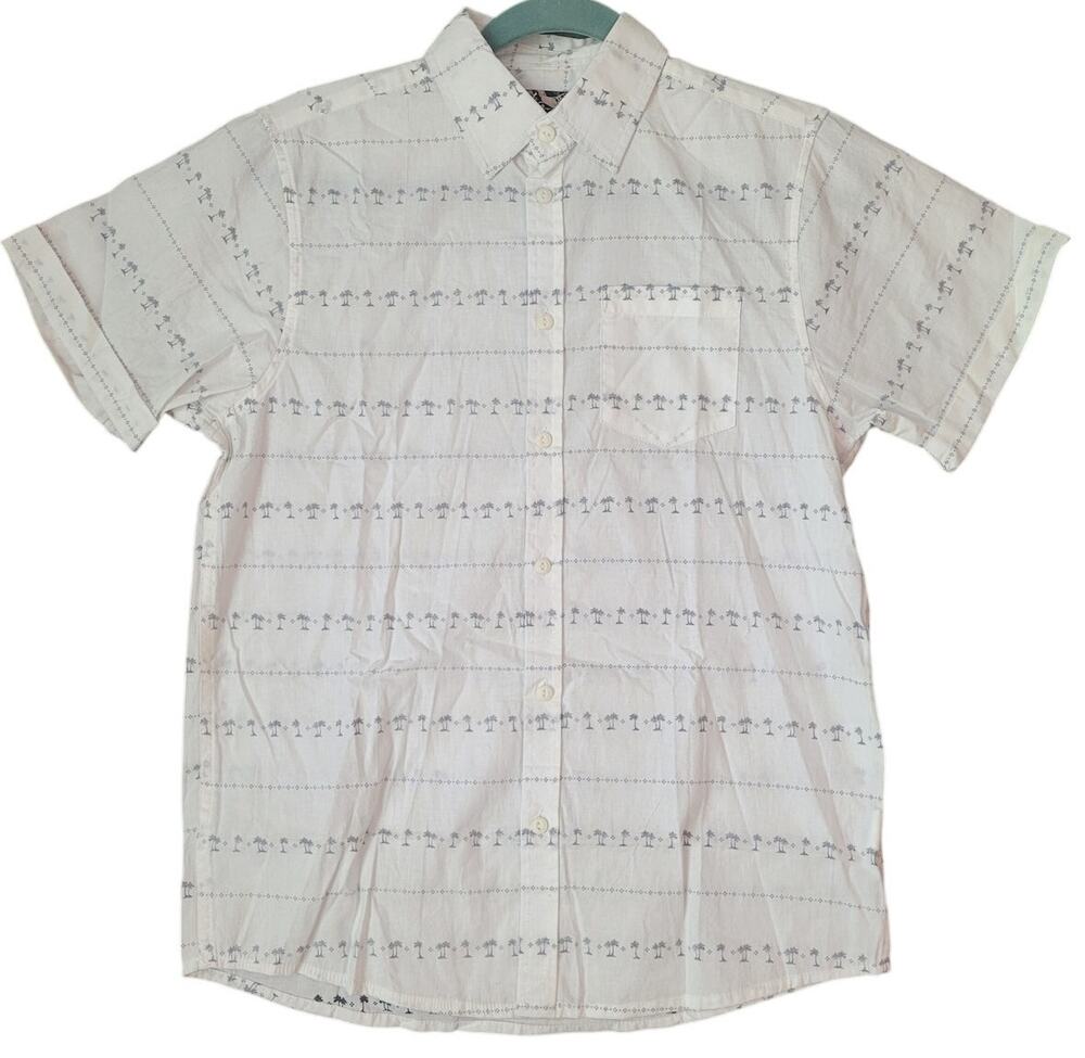 First Wave Shirt Boy 14/16 Short Sleeved Beach Palm Tree Surfer Button Down